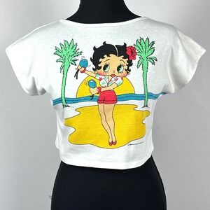 Vintage 1984 Betty Boop Maracas Crop Top Festival T-Shirt Women S/M Small Medium